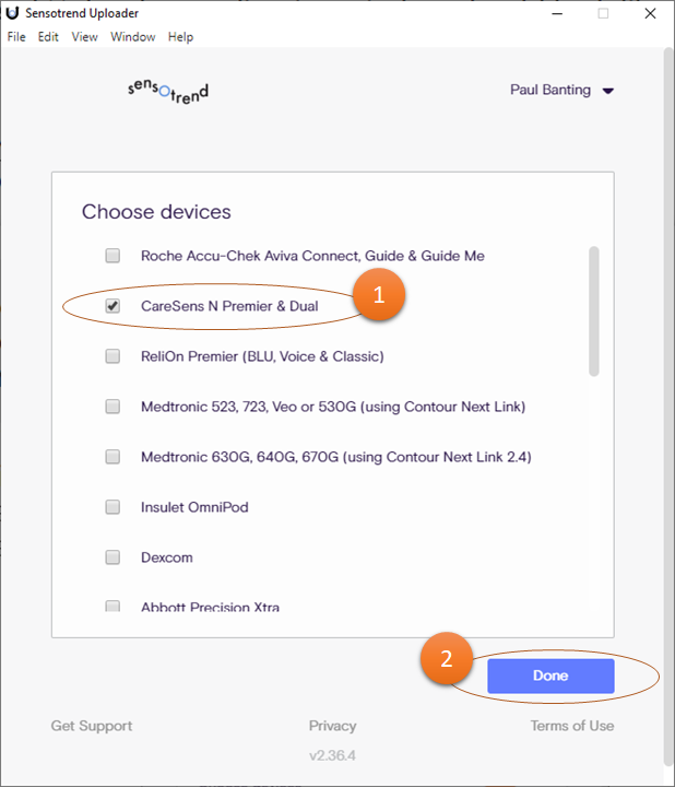 Device selection view